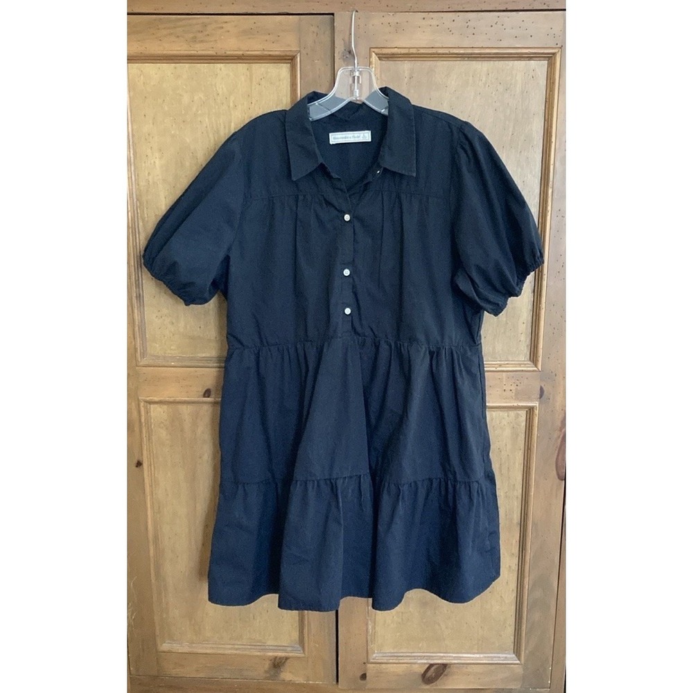 Abercrombie and Fitch Tiered Poplin Puff Sleeve Mini Dress Black Size Large